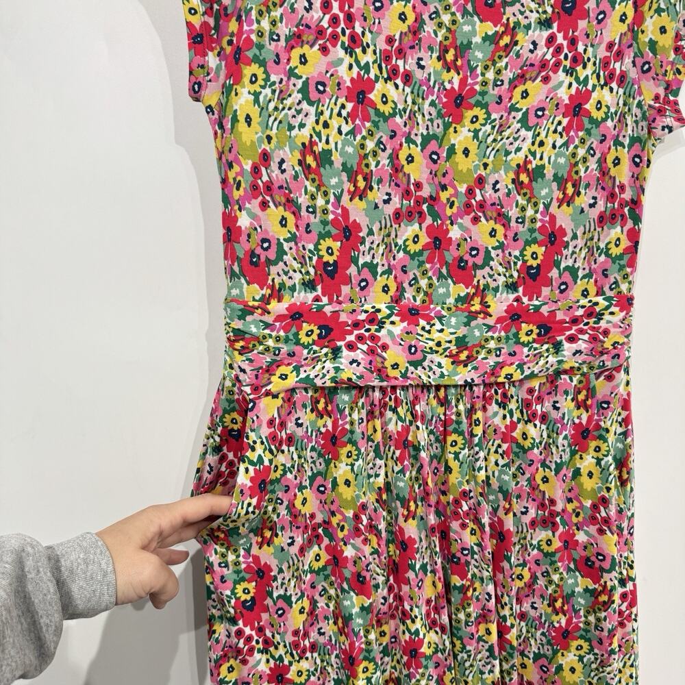 Boden Ditsy Floral Amelie Jersey Dress US 8R Pink Yellow Summer Work Travel Soft - Picture 4 of 11